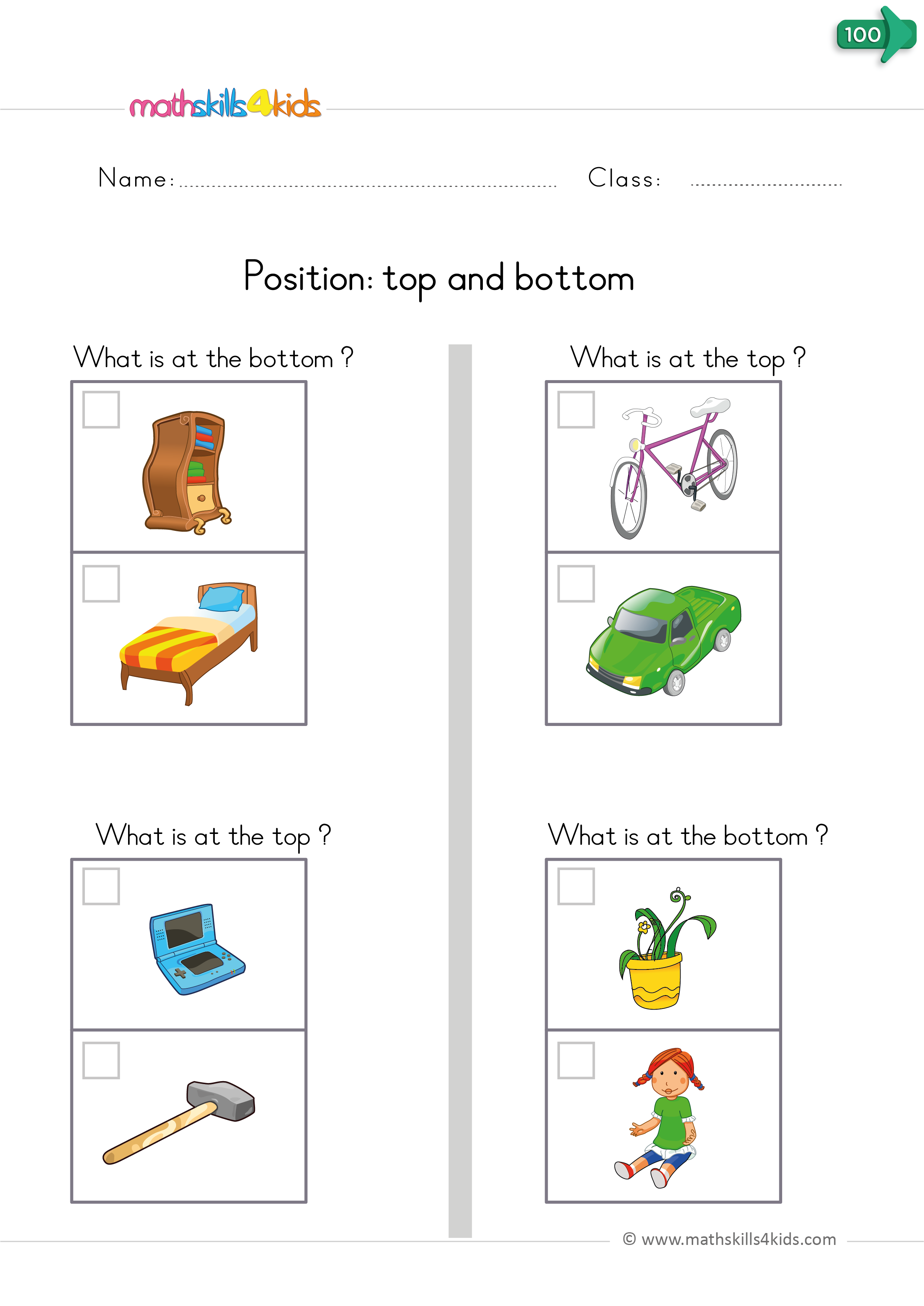 Math Positional Words Worksheets Kindergarten Goimages Home