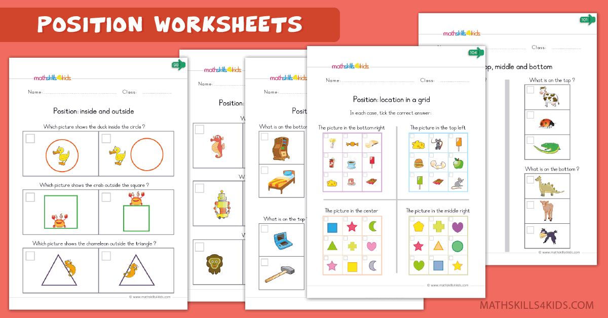 Kindergarten math worksheets - position vocabulary worksheets