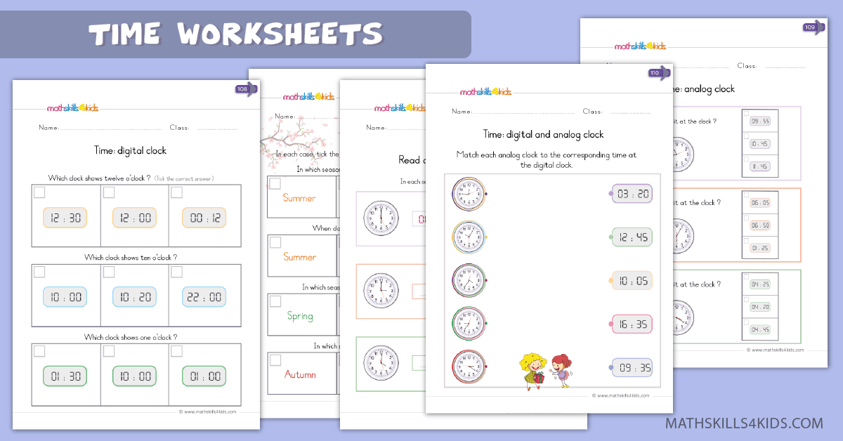 Time Clock Worksheets for Kindergarten - Free Printable Worksheets for Learning to Tell Time