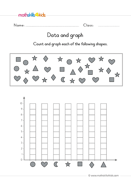 Kindergarten math Data and graphing worksheets and activities - Count and graph the shapes