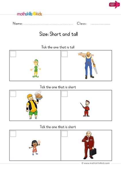 kindergarten math worksheets - measurement worksheets pdf short and tall