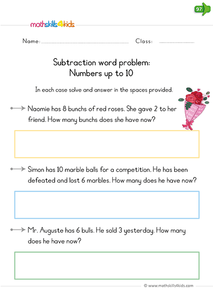 Subtracting within 10 word problems
