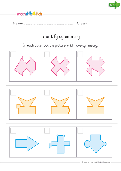 symmetry worksheets - Which shape has a line of symmetry?
