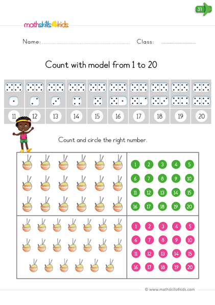 kindergarten math worksheets - counting objects up to 10