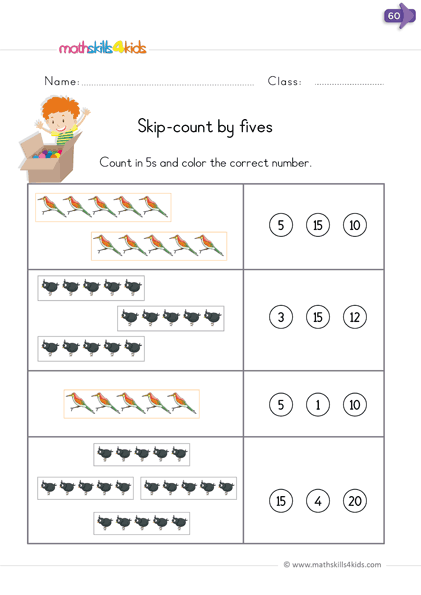 kindergarten math worksheets - Counting by 5's