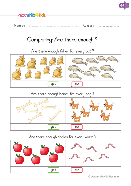 Kindergarten Comparison Worksheets Numbers Vs Sizes