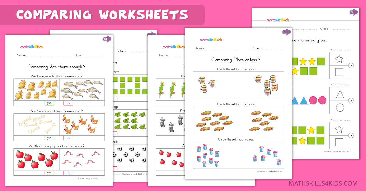 Kindergarten Comparison Worksheets Numbers Vs Sizes