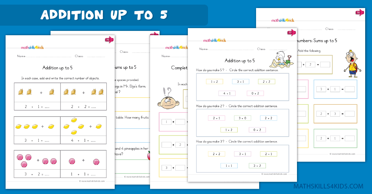 Kindergarten math worksheets - addition up to 5 worksheets