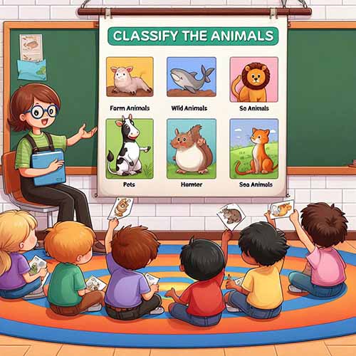 Students and their teachers enjoy classifying activity - Classifying Lesson Plans for Pre-K and Kindergarten: A Guide from MathSkills4Kids