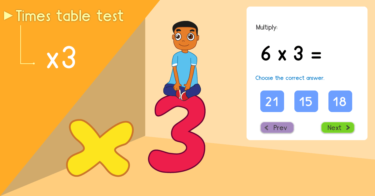 3 times table quiz multiply by 3 test