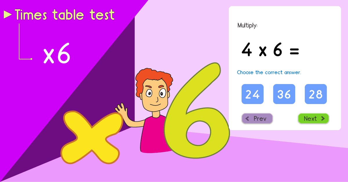 6 times table quiz - Multiplying By six Quiz - Free 6 times table math games online