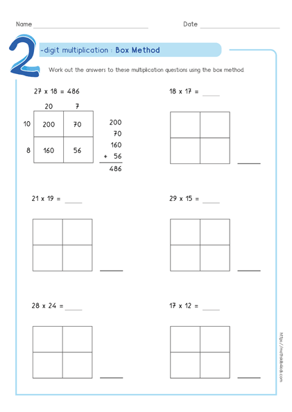  Box Method multiplication Worksheets PDF Partial Product multiplication Worksheets