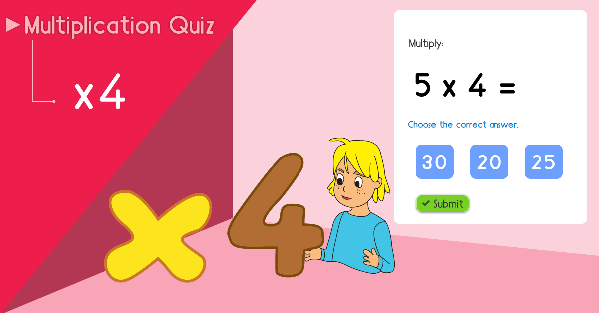 Multiply By 4 Practice - Multiplying By four Quiz - Free multiply by 4 math games online