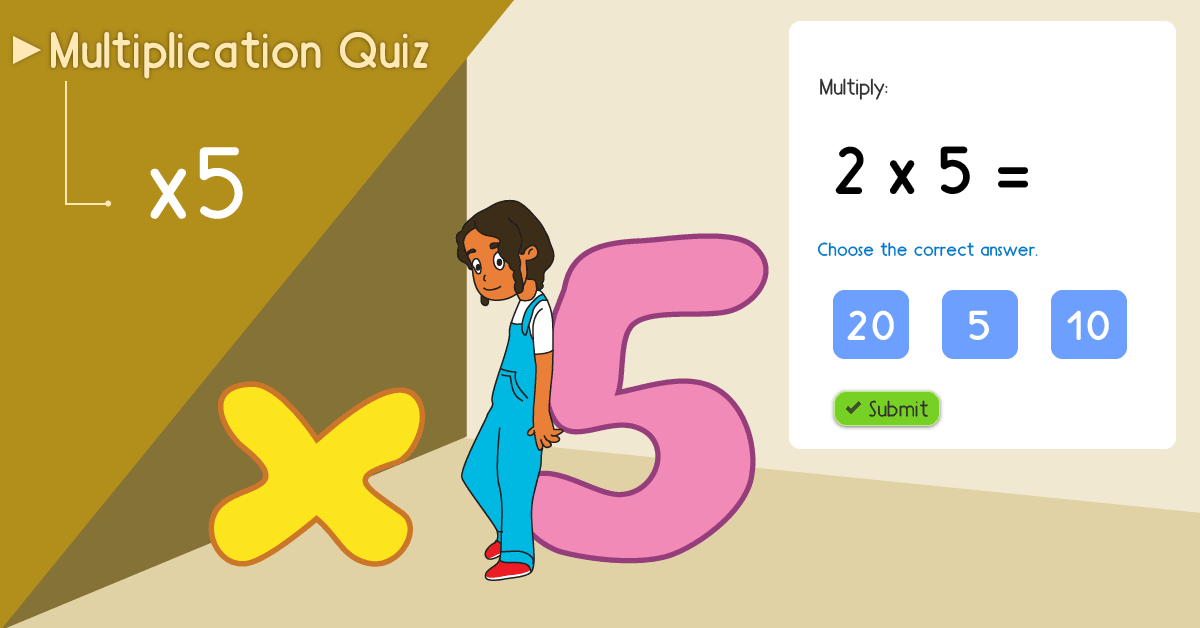 Multiply By 5 Practice - Multiplying By Five Quiz - Free multiply by 5 math games online