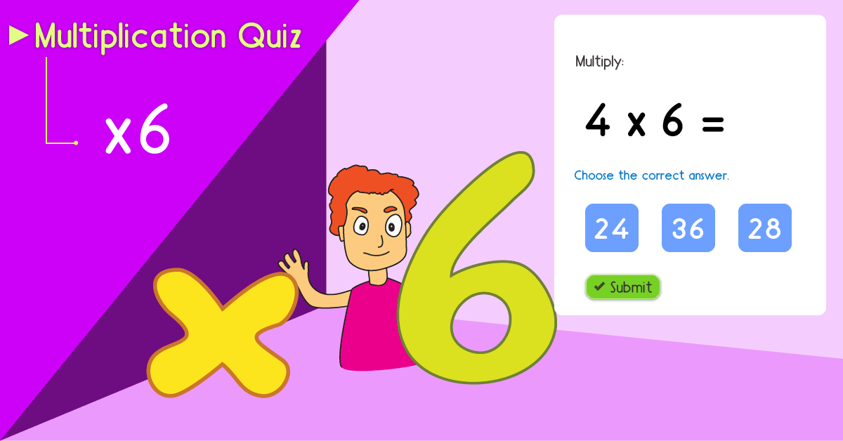 Multiply By 6 Practice - Multiplying By six Quiz - Free multiply by 6 math games online