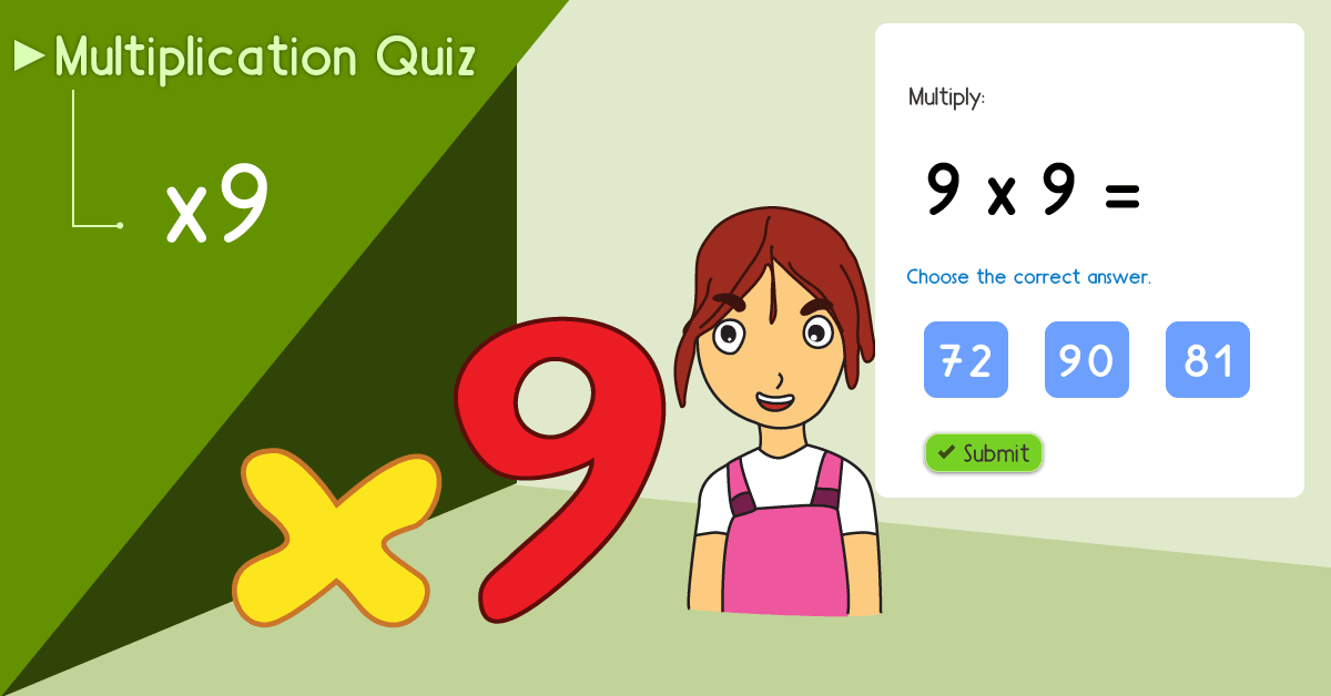 Multiply By 9 Practice - Multiplying By nine Quiz - Free multiply by 9 math games online