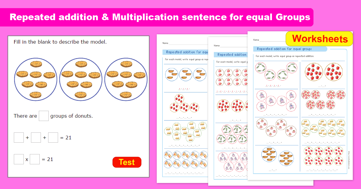 write repeated addition and multiplication for equal groups