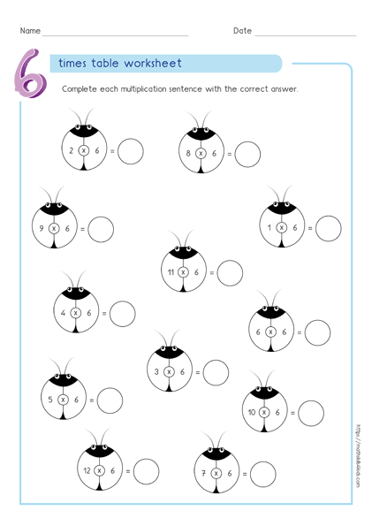 6 times table worksheets PDF - Multiplying by 6 activities