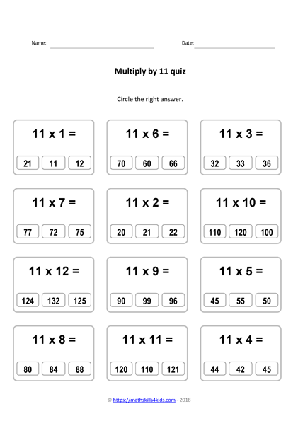  11 Times Table Worksheets PDF Multiplying By 11 Activities