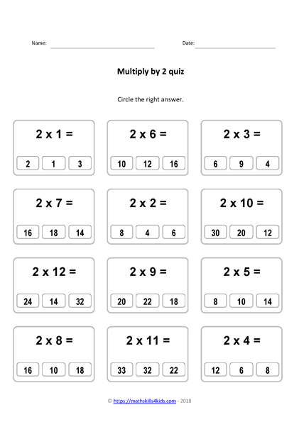 free multiplication worksheets 2 times table