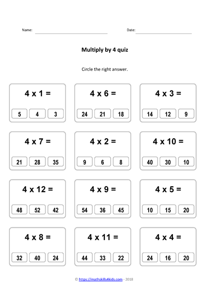 4 Times Table Worksheets Pdf Multiplying By 4 Activities