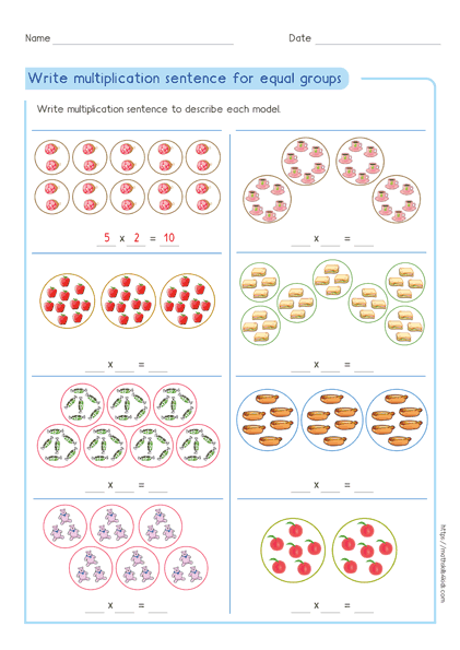 Write multiplication expression for equal groups worksheet 2