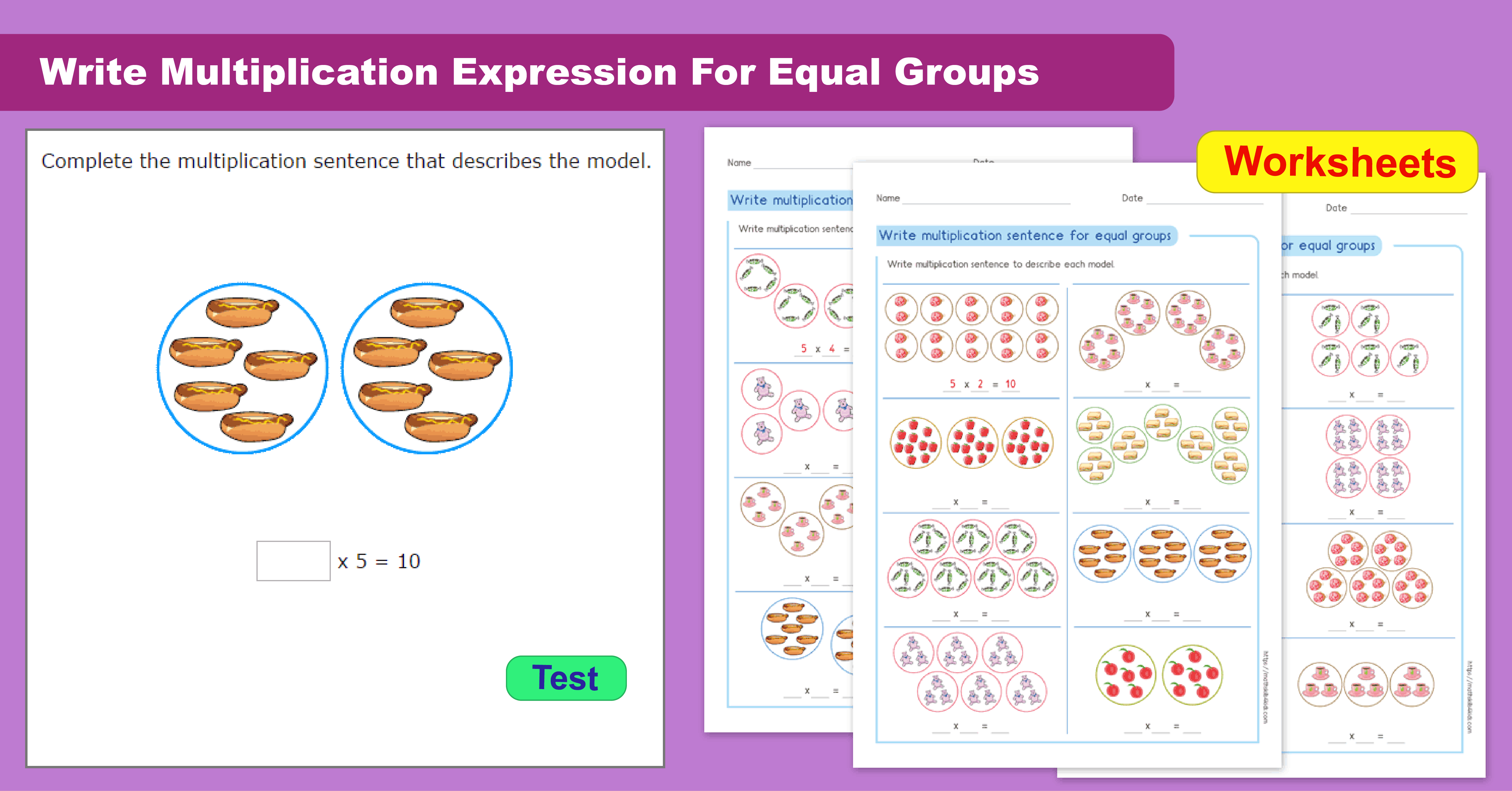 Write multiplication expression for equal groups - Understand Multiplication Concept