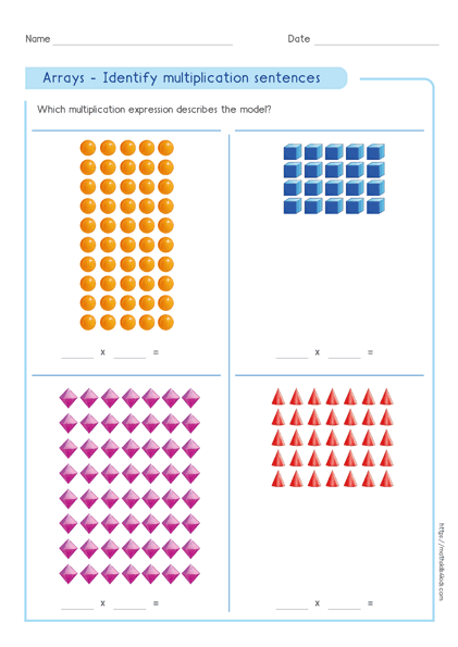 write multiplication expressions for arrays using arrays to explain multiplication concepts