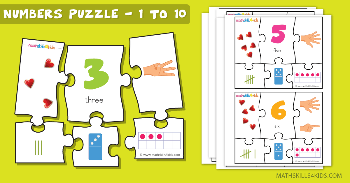 Printable Number matching puzzles - Number Puzzle game for kids