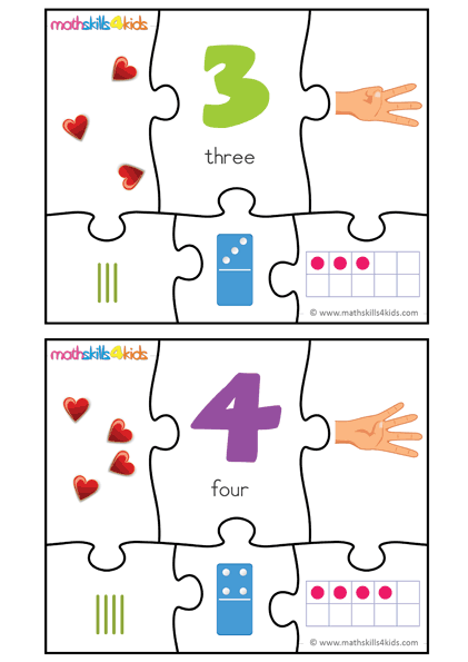 Printable Number matching puzzles - number 3 to 4