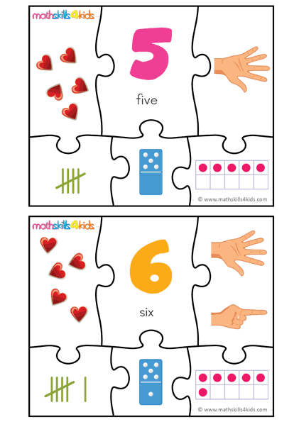 Printable Number matching puzzles - number 5 to 6