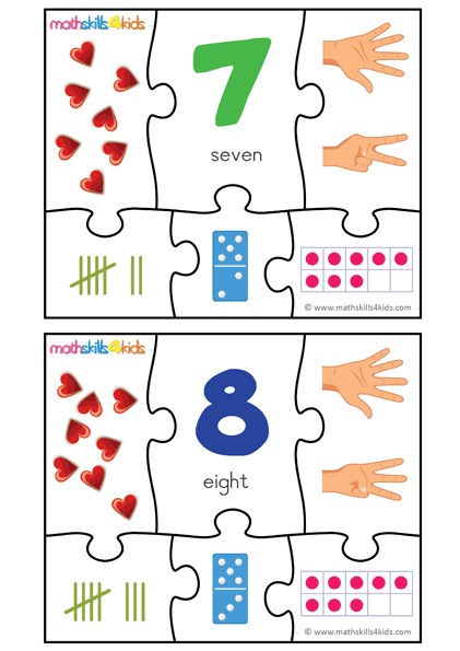 Printable Number matching puzzles - number 7 to 8