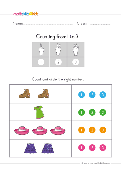 preschool math worksheets counting to 3 learn to count