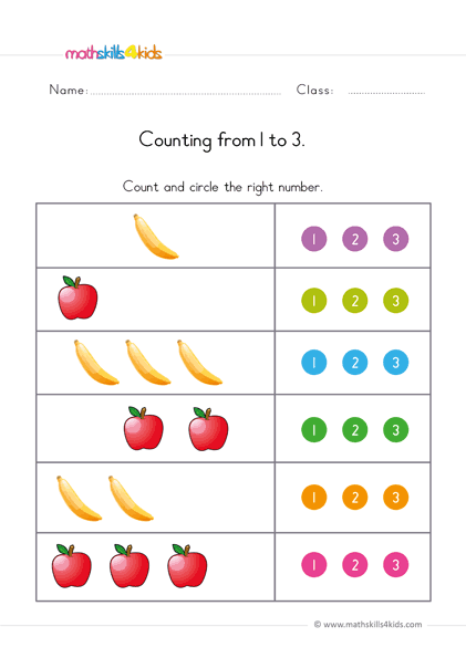 count up to 3 worksheets