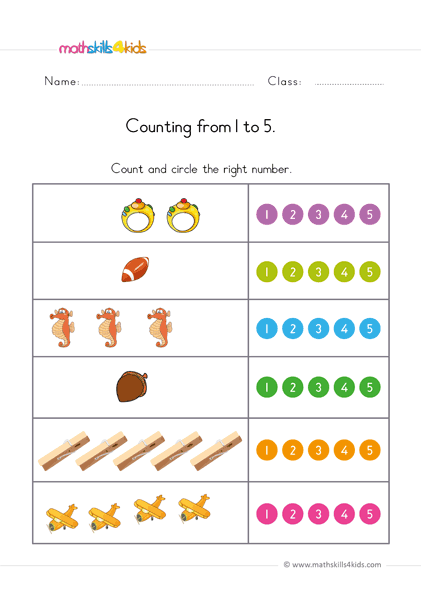 Fun and engaging kindergarten math worksheets for counting to 5 - count up to 5