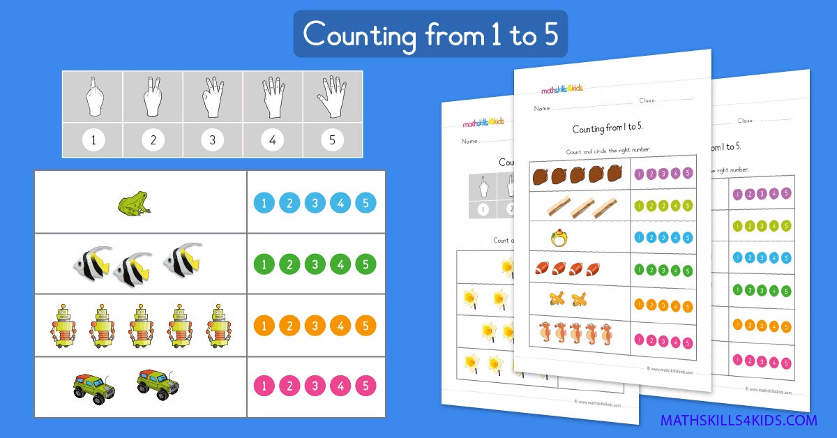 Counting to 5 worksheets PDF - Number counting up to five