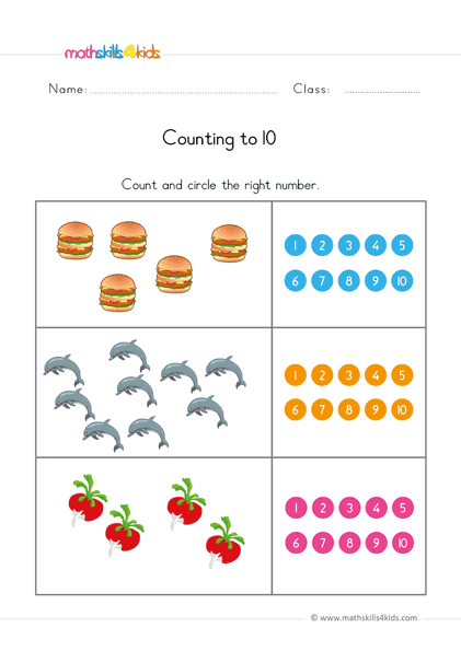 Printable Preschool Math Worksheets for Counting to 10