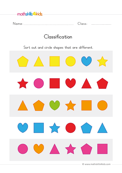 preschool math worksheets - classify different colors