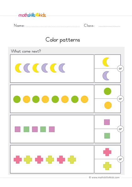 preschool math worksheets color patterns