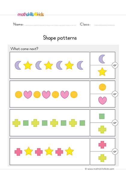 preschool math worksheets size patterns
