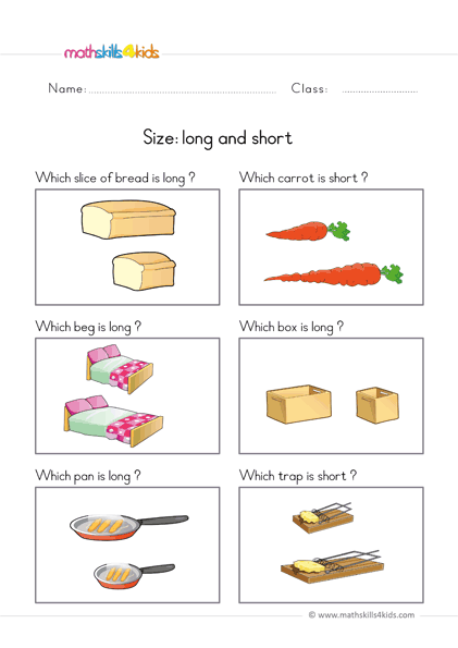 Big vs small size comparison worksheets for preschool and